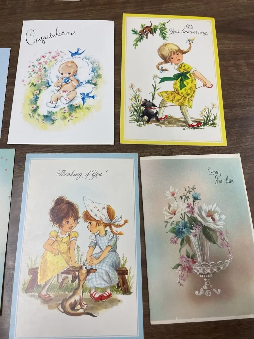 Vintage Greeting Card Lot Unused Cute Kids Floral Anniversary